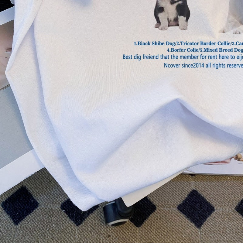 Never Rental Friend” Dog Print Tee – A Paw-sitive Style Statement Women's Short Sleeve Korean Cotton Top
