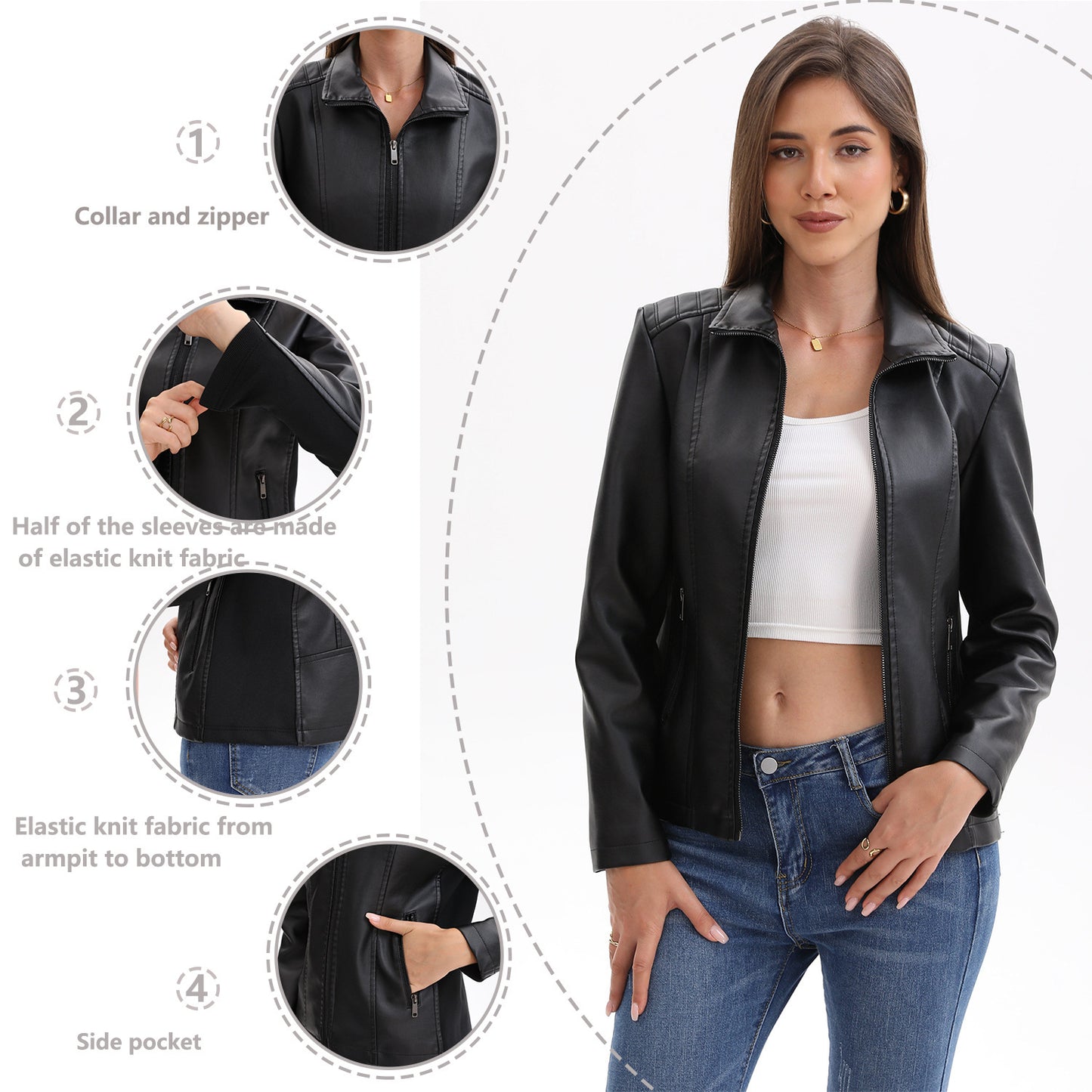 Leather Jacket Knitted Stitching Stretch Coat