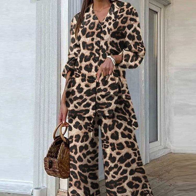 Chic Two-Piece Long Sleeve Shirt & Wide Leg Pants Set Fashion Pocket Set Women 2 Pieces Casual