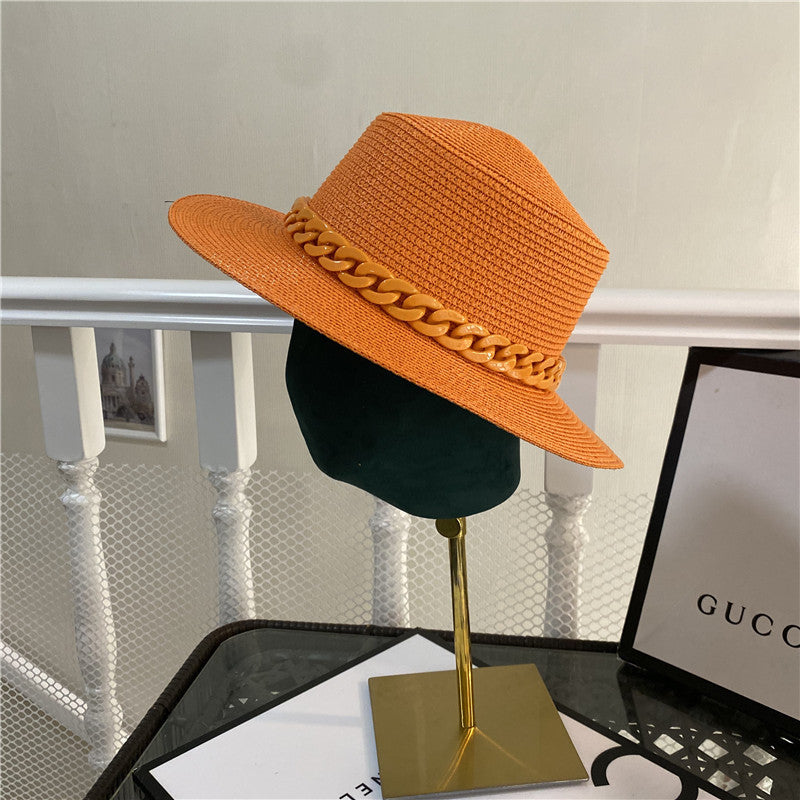 Trendy Summer Beach Hat with Braided Chain Korean Fashion Color Chain With Top Hat