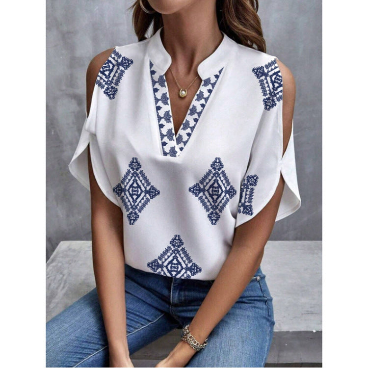 Casual Geometric Printed Short-sleeved Top For Women's
