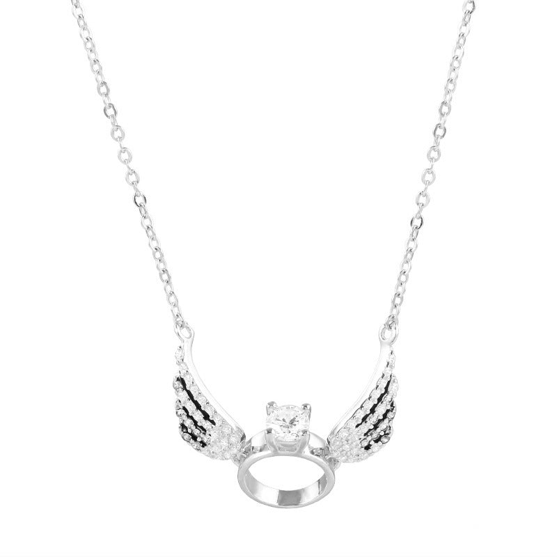 Winged Ring Pendant Necklace – Soar in Style with Sparkling Elegance Butterfly Jewelry Necklace Female Clavicle Chain