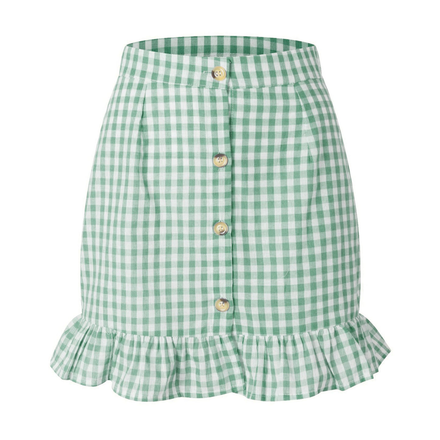 Plaid Lotus Leaf High Waist Skirt For Women's