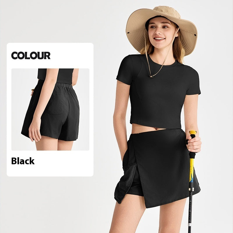 Fake Two-piece Sports Shorts Women's Outer Wear Slimming Anti-emptied Outdoor Mountaineering Front Skirt Rear Pants