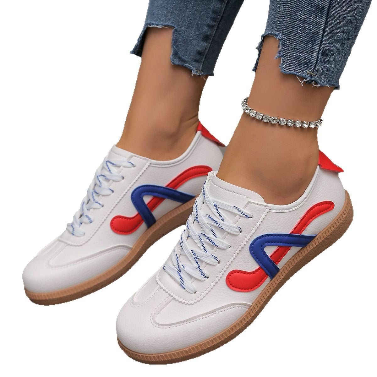 Chic White Sneakers with Colorful Accents German Training Women's Flat Retro Casual Sports Skate Shoes