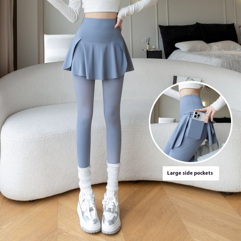 Flexi Skirt 2-in-1 Yoga Leggings – Sporty Chic with Pockets & Flair Spring New Fake Two-piece Outer Wear Sports Yoga Pants Women