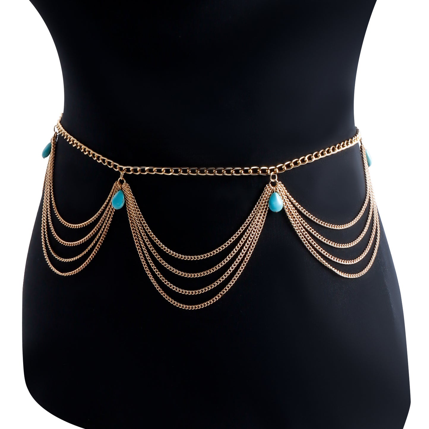 Gold Tone Layered Belly Chain with Teardrop Accents Classic Retro Turquoise Waist Belly Chain For Women Summer Beach Sexy Simple Body Chain Jewelry Accessories Gift