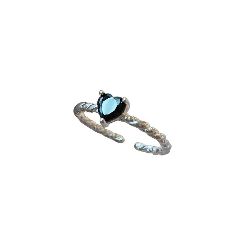 S925 Sterling Silver Black Zirconia Love Twist Ring For Women