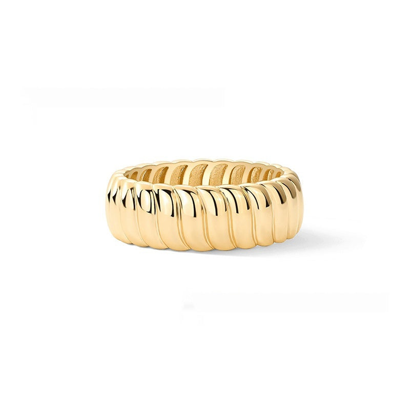 Chic Chunky Silver Tone Wave Pattern Statement Ring Personalized Bread Abstract Ring For Women