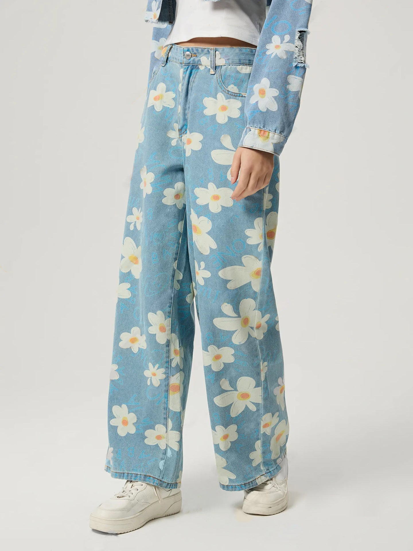 Vintage Flower Print Straight Jeans For Women's
