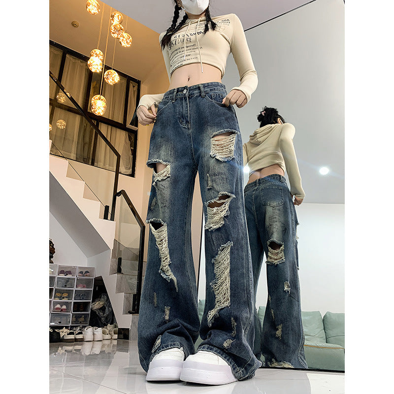 American Retro Ripped Lazy Loose Jeans For Women