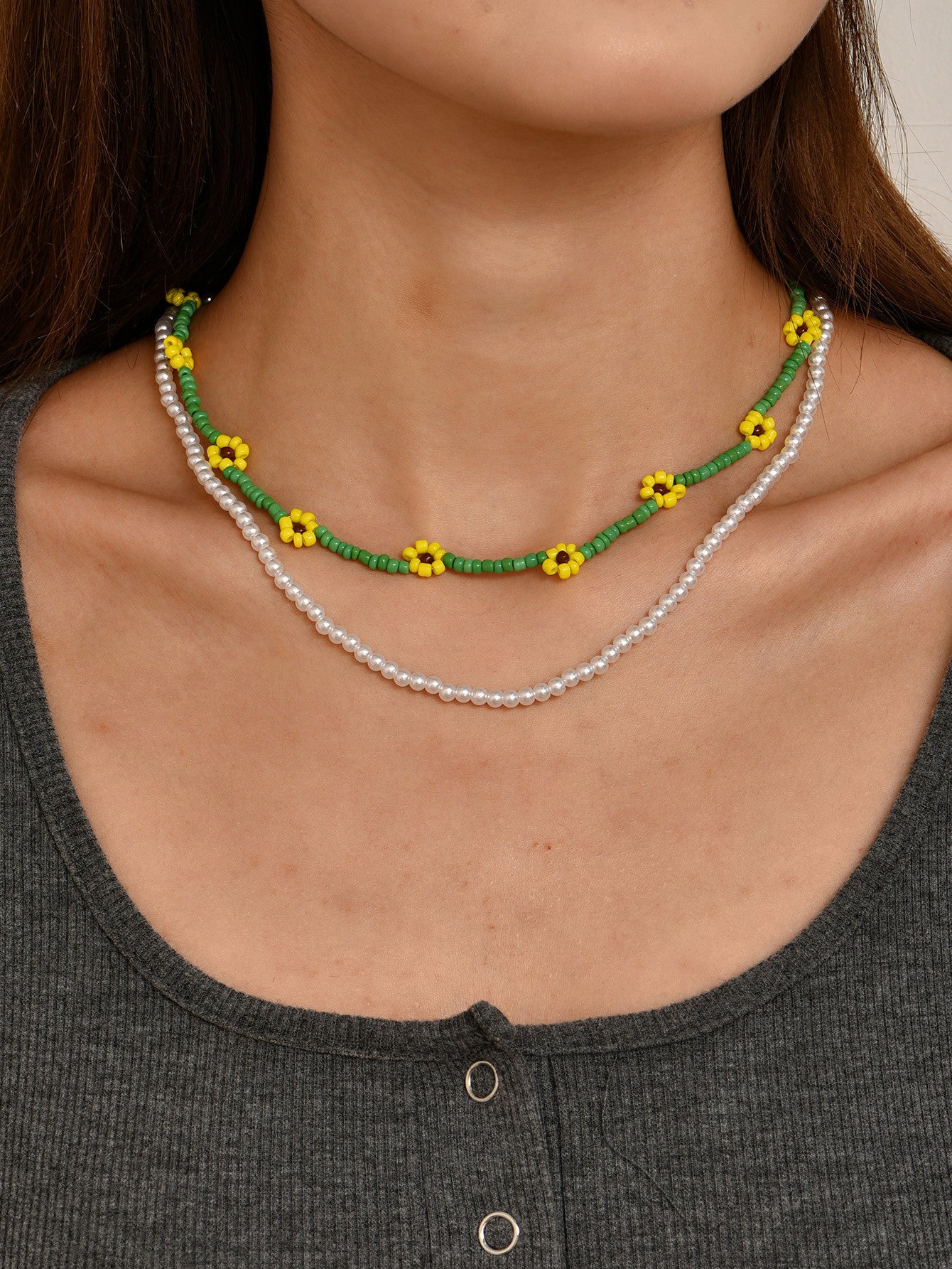 Fashionable Simple Irregular Double All-match Necklace For Women's