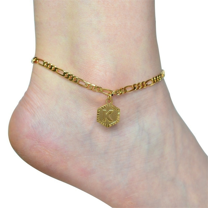 Customized Alphabet Letter Anklet Gold Color Foot Chain Bracelet For Women