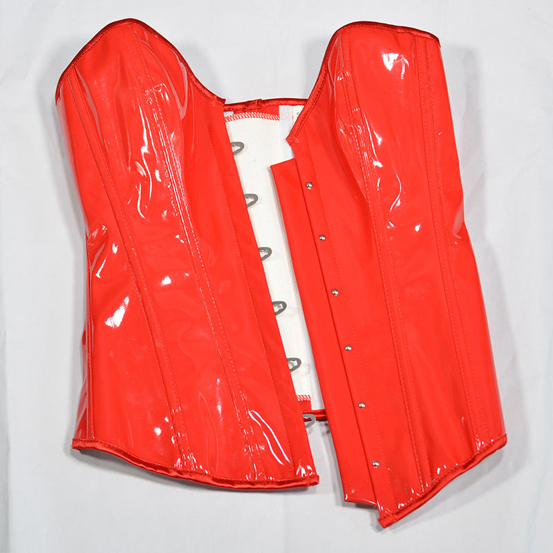 Sexy Black Patent Leather / Faux Leather Over bust Corset Bright Pitot Chest Shaping Clothes