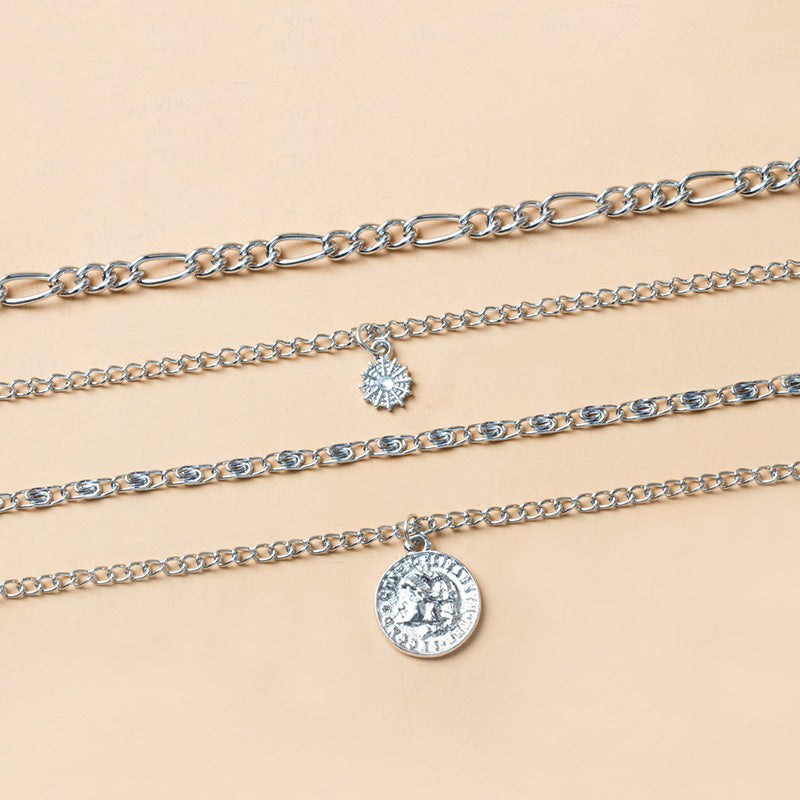 4-Layered Coin Pendant Necklace Set – Boho Chic Statement Jewelry for Women's