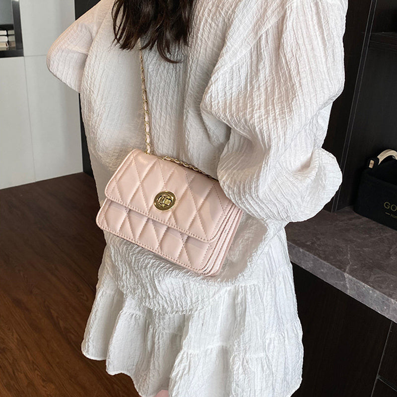 Elegant Diamond Lattice Pattern Crossbody Purse Women's Fashion Thread Chain Shoulder Bags Casual Messenger Bag