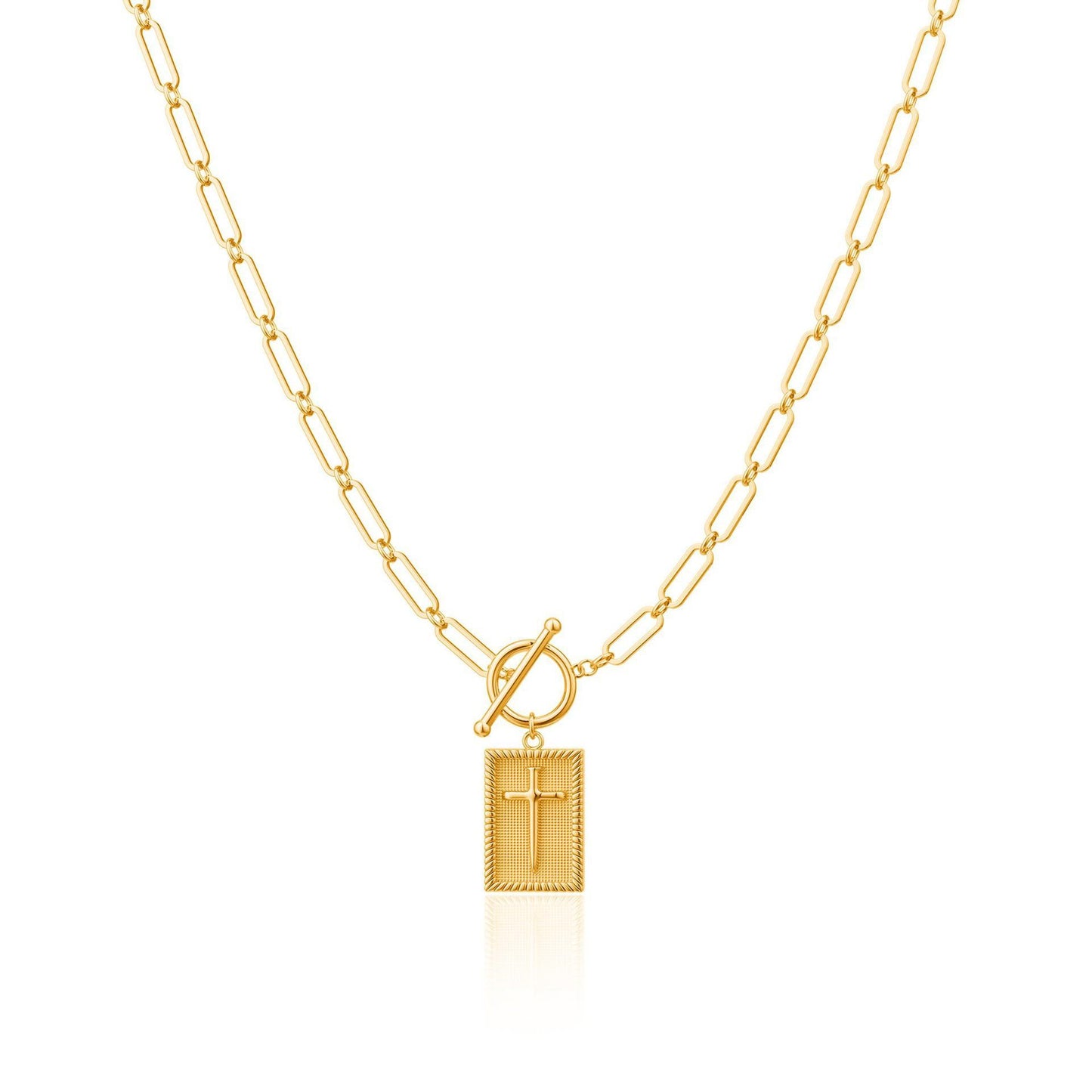 Golden Clip OT Buckle Cross Tag Stainless Steel Chain Necklace