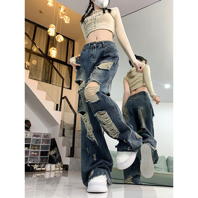 American Retro Ripped Lazy Loose Jeans For Women