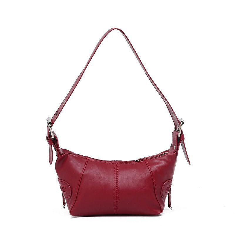 Trendy Buckle Shoulder Bag – Minimalist Retro Hobo Purse Leather Zip One Shoulder Portable Underarm Bag For Women's