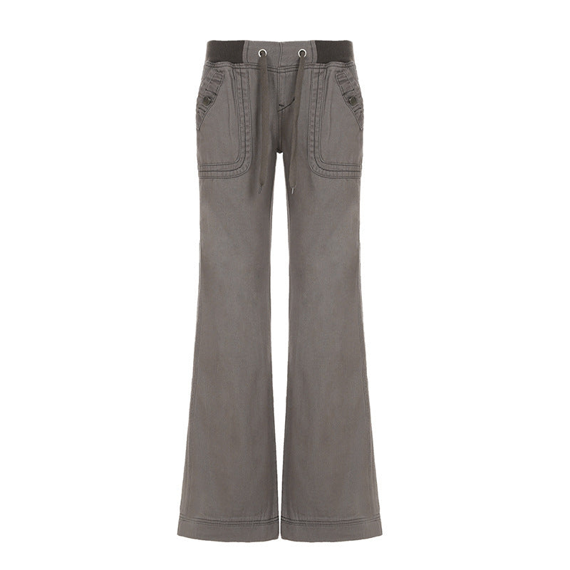 Pocket Contrast Color Thread Waist Head Made Old Low Waist Straight Jeans