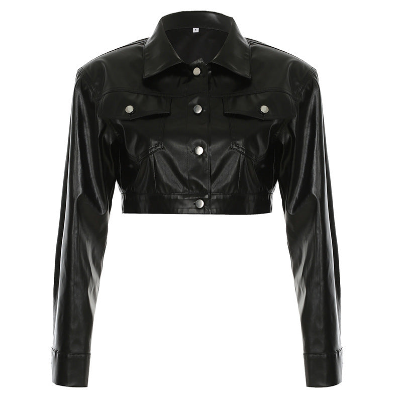 Black Long Sleeve Autumn Hot Girl All-matching Biker's Leather Jacket Women