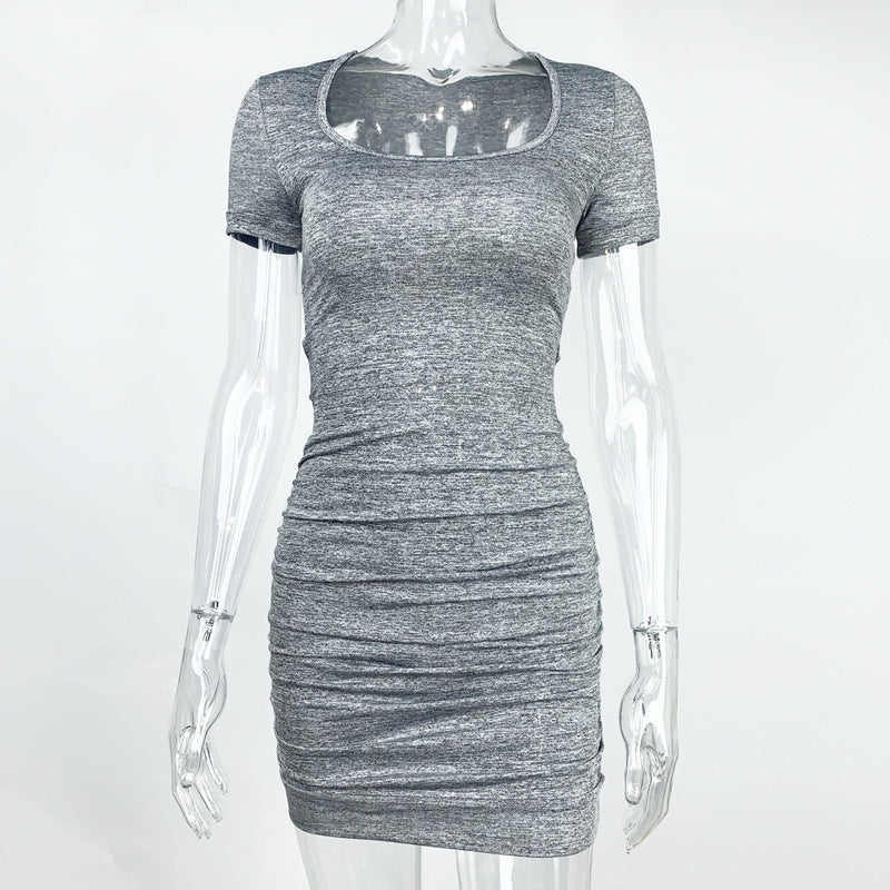Mini Hip Wrap Short Sleeve Pleated Bodycon Dress