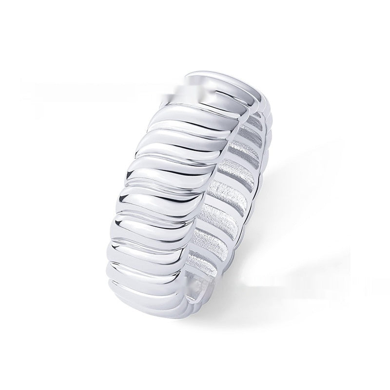 Chic Chunky Silver Tone Wave Pattern Statement Ring Personalized Bread Abstract Ring For Women