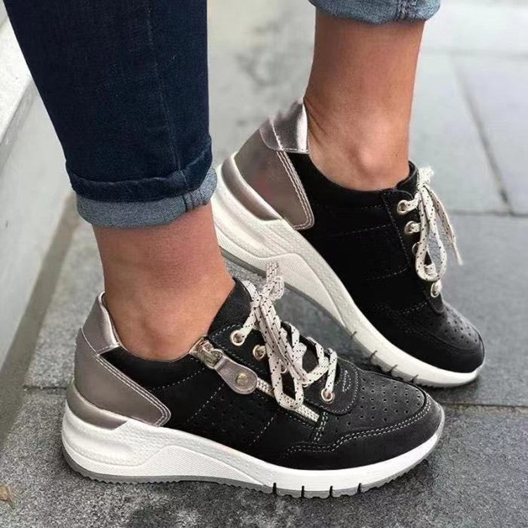 Versatile Fashion Sneakers with Contrast Panels Fashion Lace-up Sneakers Women Cozy Tinck-soled Sports Shoes