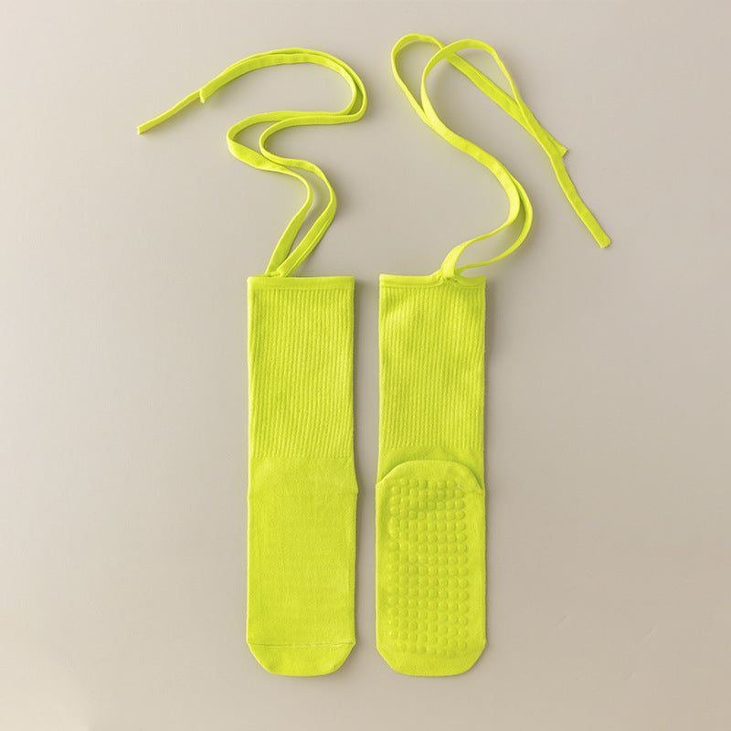 Anti-slip Cross Lace-up Yoga Pilates Dance Dopamine Sports Wear Mid-calf Socks