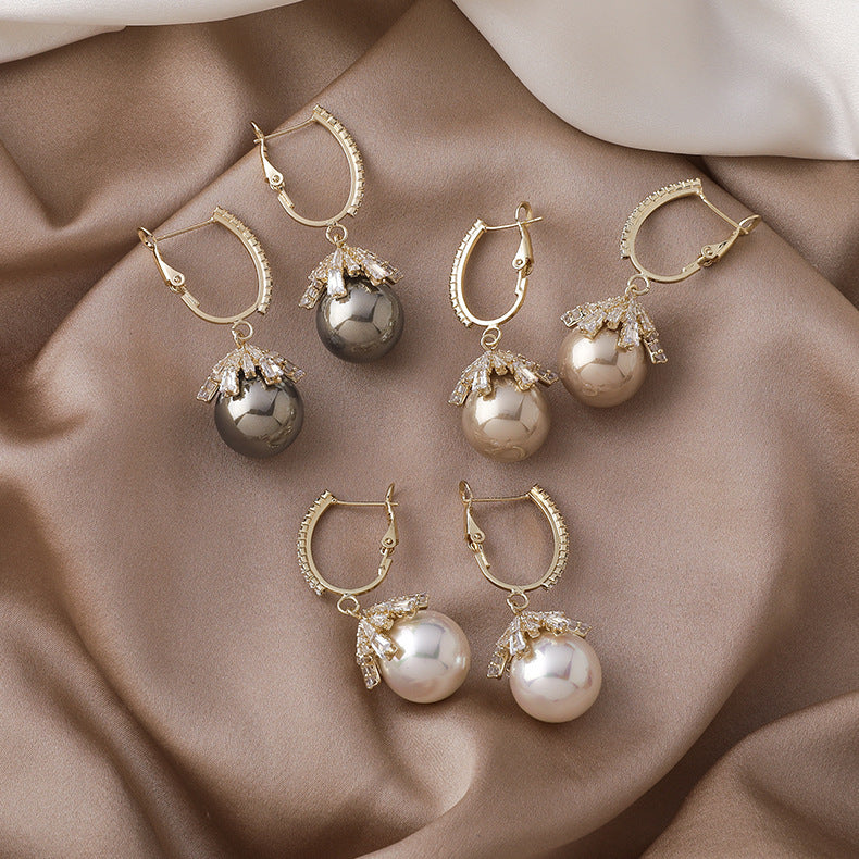 Luxury Faux Pearl Drop Earrings | Sparkling Crystal Hoops