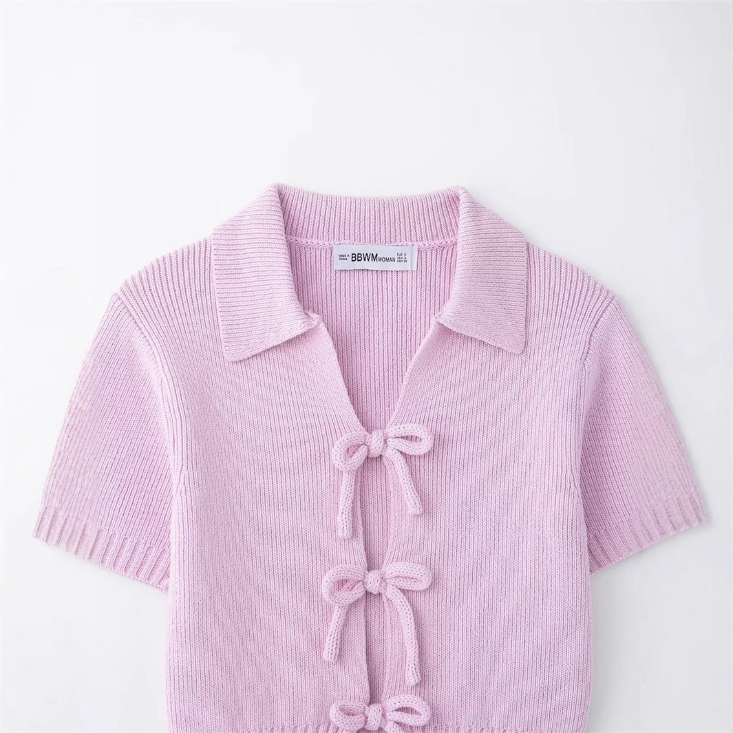 Fashion Bowknot Decorative Knitted Top