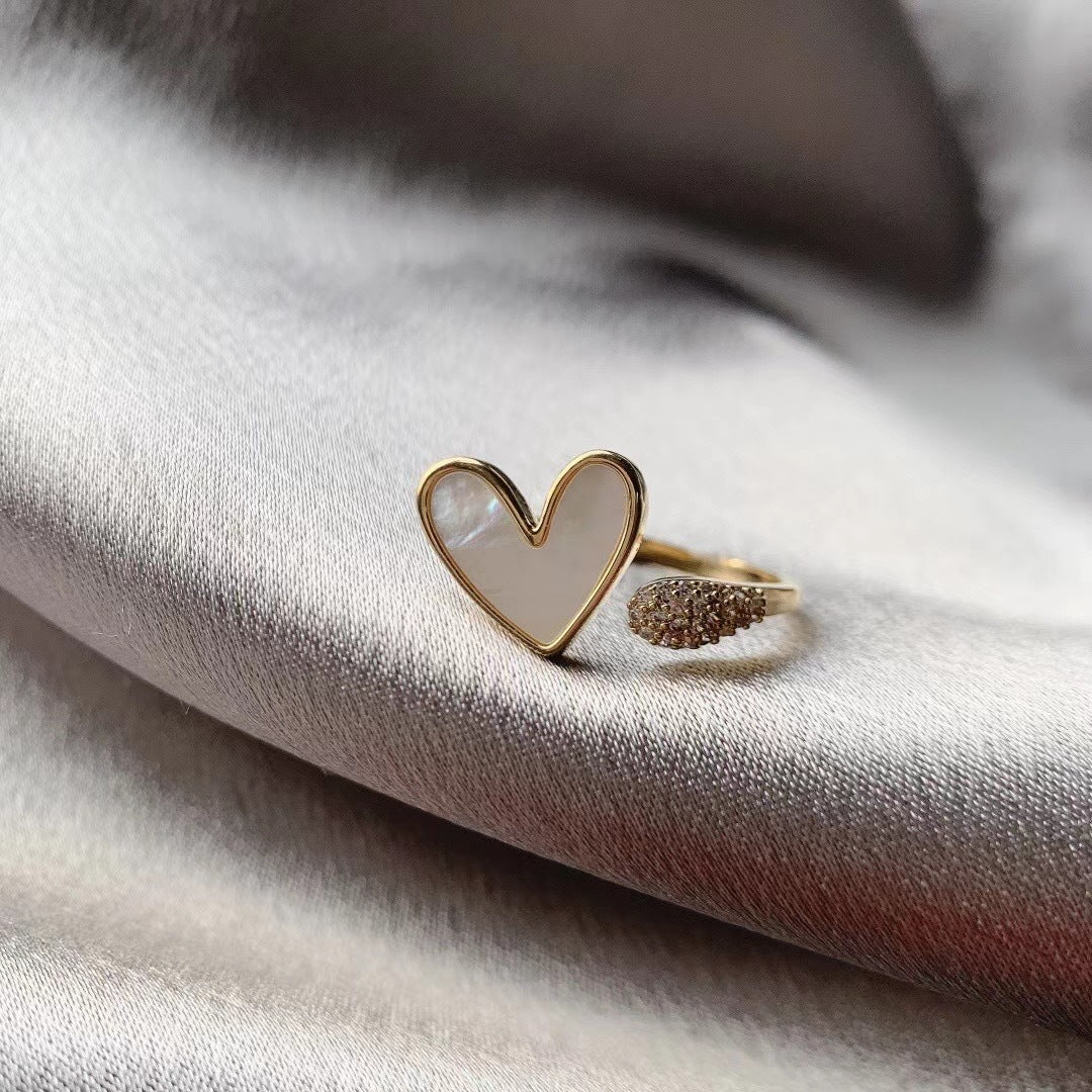 White Love Ring Microinlaid Zircon Opening Ring White Heart