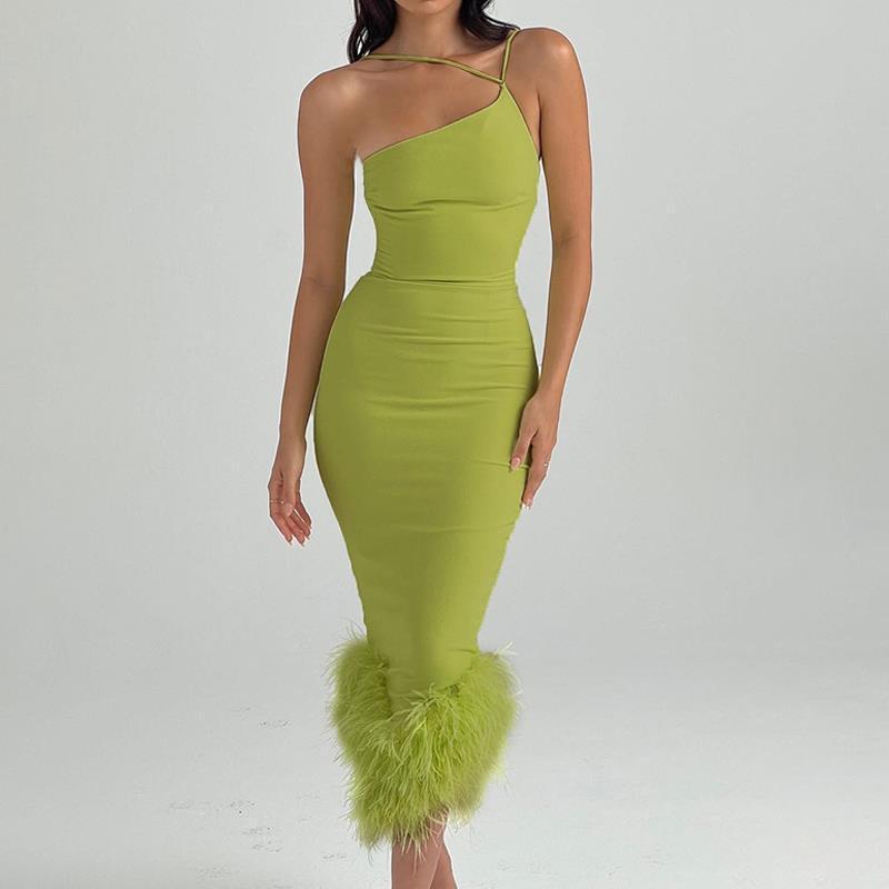 Chic & Sexy Tube Top Feather Trim Party Dress | Slim Fit Evening Gown