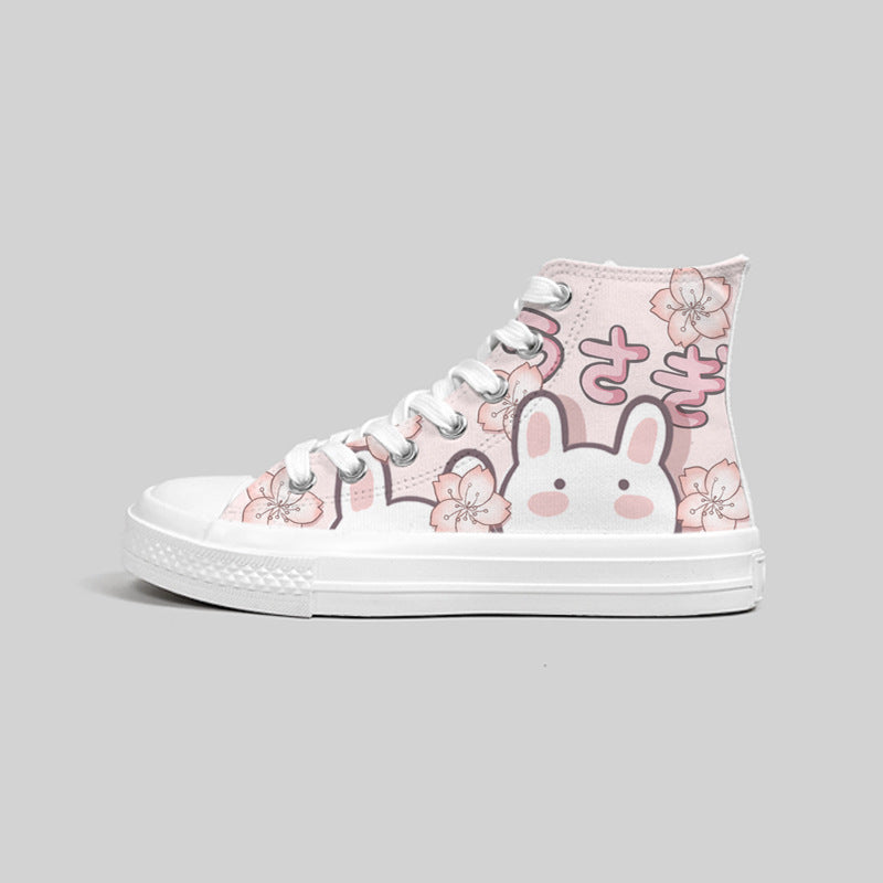 Cute My Melody & Bunny High-Top Sneakers | Kawaii Anime Canvas Shoes Japanese And Korean Style Girls' High-top Canvas Shoes