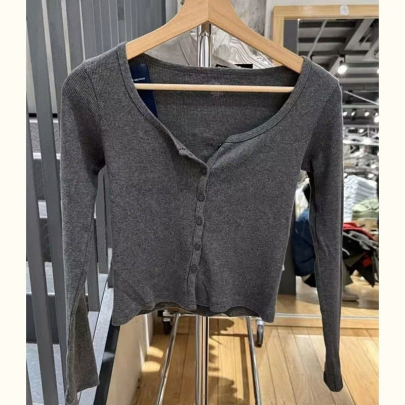 Three-button Eyelet Long-sleeved T-shirt Two-piece Set