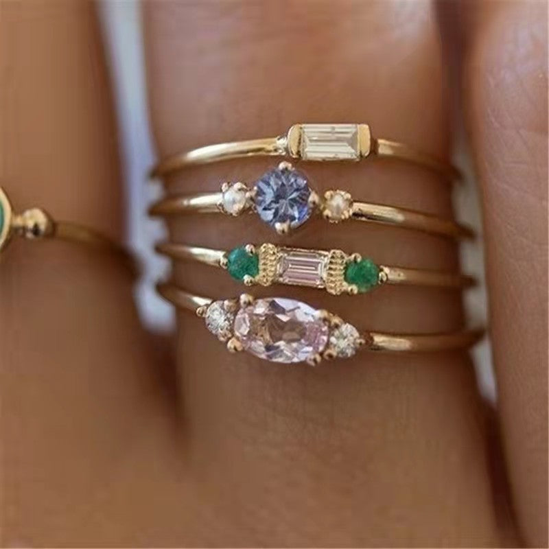 Square Zirconium Four-piece Diamond Ring