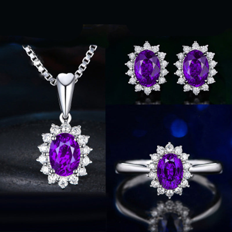Elegant Radiance Jewelry Sets – Sparkle in Every Color Blue Red Yellow Green Purple White Gemstone Zircon Necklace Suit