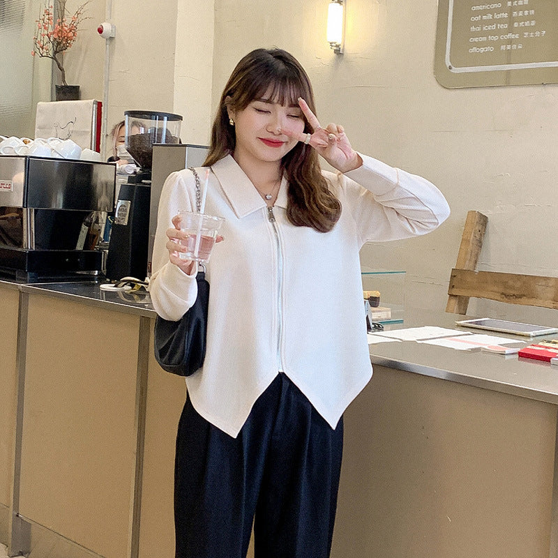 Stylish Zip-Up Collared Jacket | Asymmetrical Hem Blazer Top Korean Style Irregular Loose And Slim Zipper Lapel Top