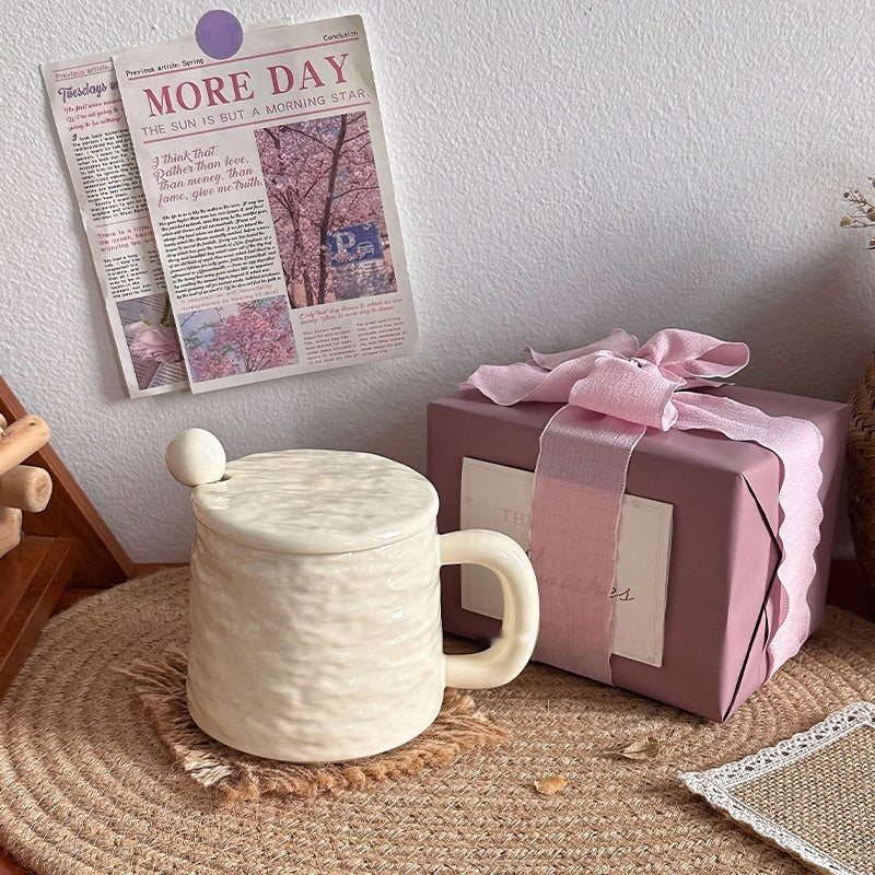 Textured Ceramic Mug & Spoon Gift Set with Bag Rock Textured Ceramic Coffee Niche Mug