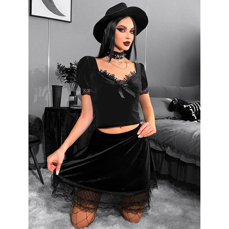 Fashion Solid Color Lace Short Skirt