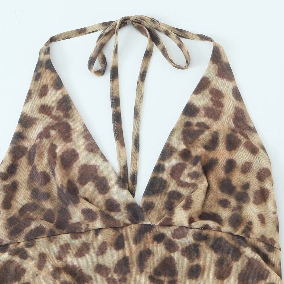 American Retro Hot Girl Sexy Leopard Print Dress