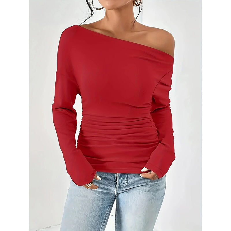 Off The Shoulder Tops Long Sleeve T Shirts Going Out Tops Casual Trendy Ruched Slim Fitted Tees