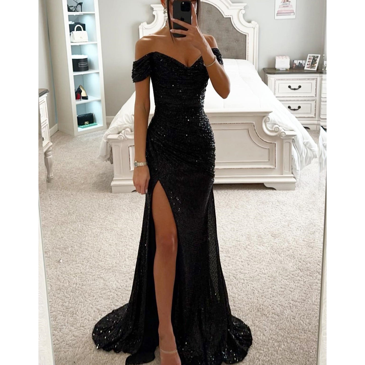 Party Sequins Off-neck Split Dress INS Casual Fashion Dress For Women