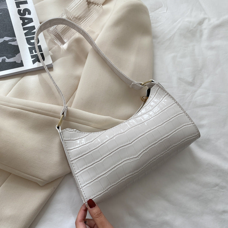 Elegant Crocodile Textured Shoulder Purse | Perfect for Day or Night Embossed Underarm Stone Pattern Candy Color Shoulder Bag