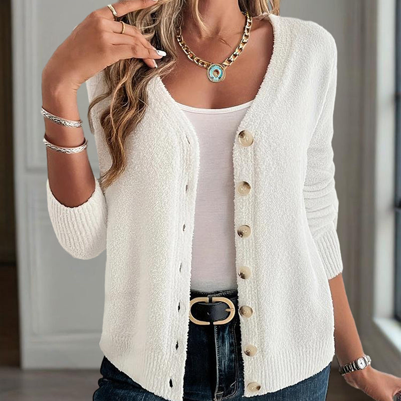 V-Neck Button Front Long Sleeve Knit Cardigan For Spring & Fall Elegant For Casual Wear