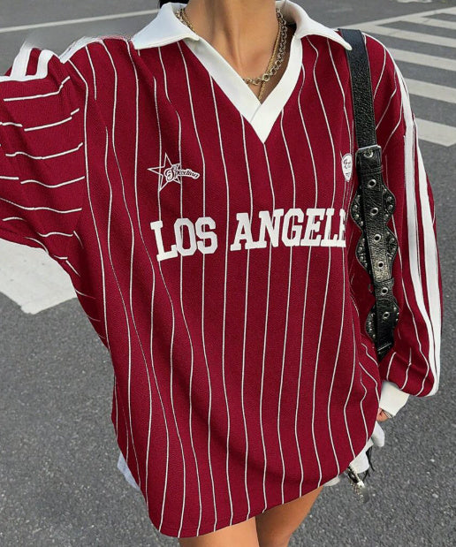Striped Letter & Numeral Print Active T-Shirt