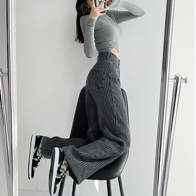 Texture On Point – Chill Mode, Elevated Fashionable Retro Niche Trendy Air Sense Woven Jeans Women