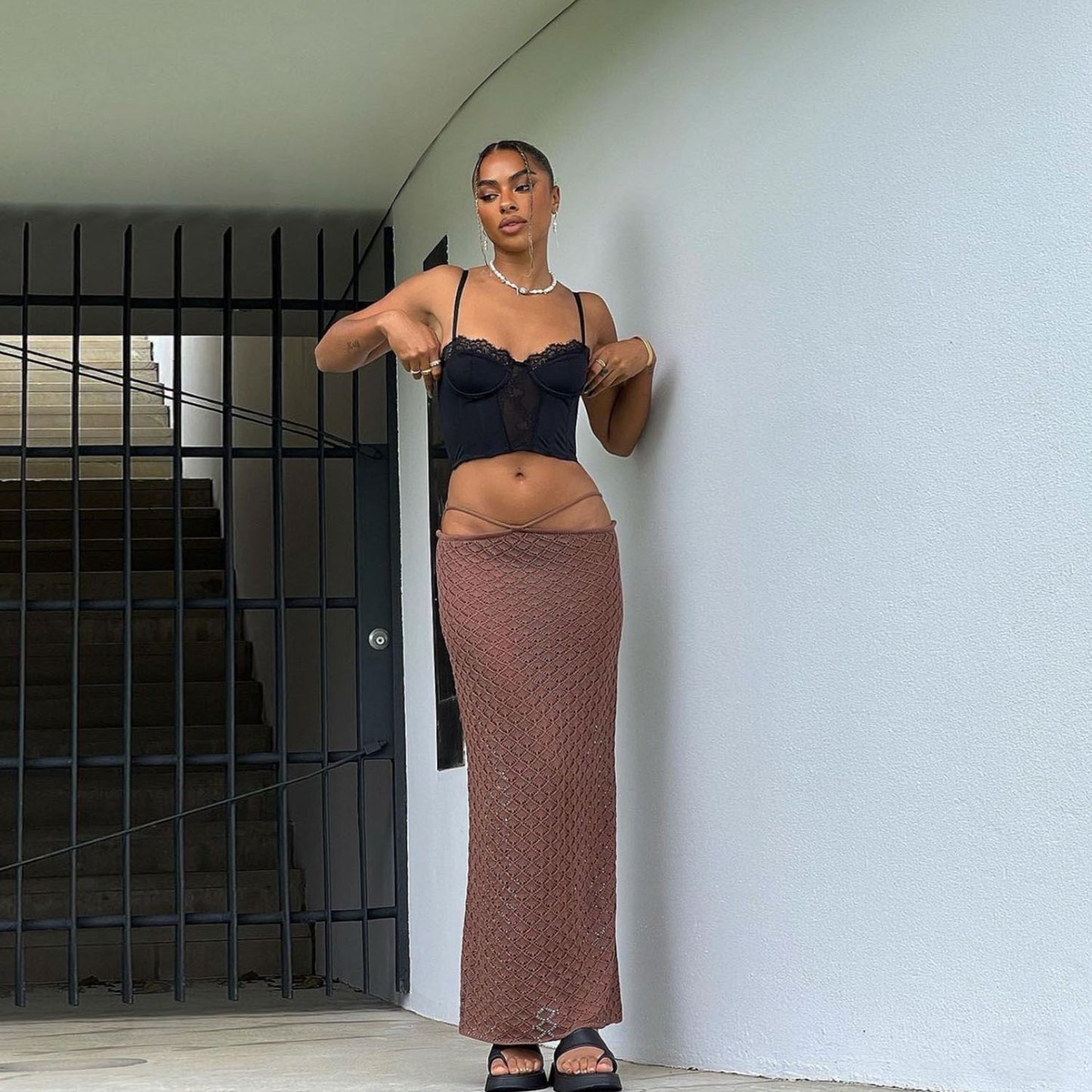 Waist Tie Mermaid Maxi Skirt For Women