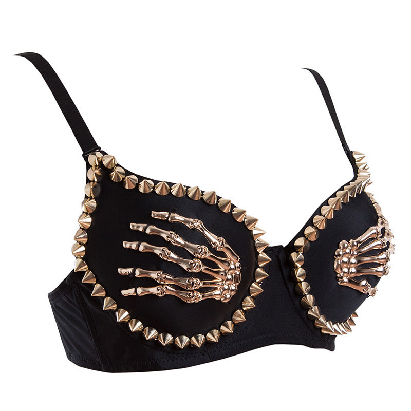 Embellished Skeleton Hand Bra - Goth & Punk Style Lingerie Top Women Nightclub Black Finger Bra