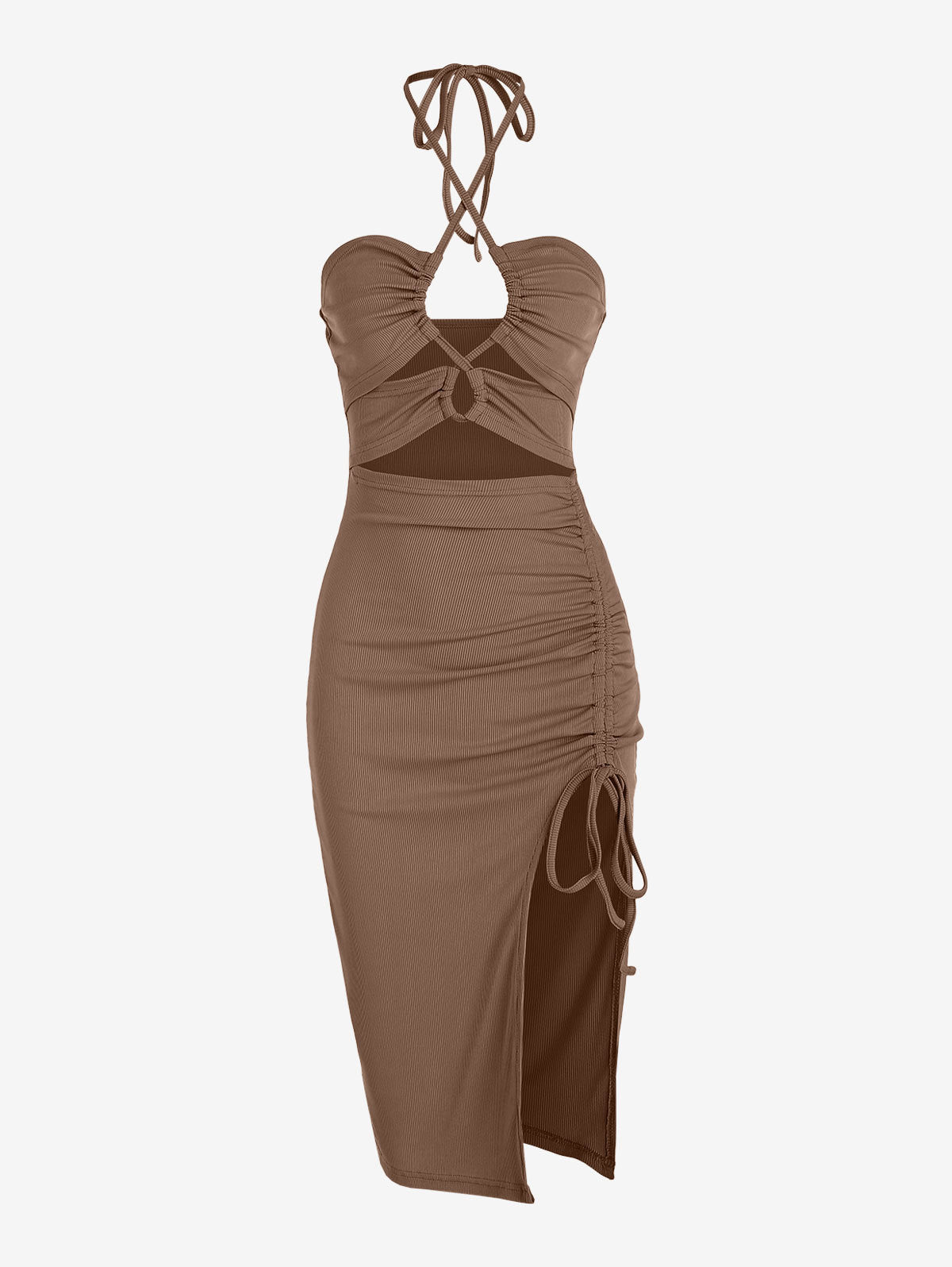 Cut-Out Ruched Bodycon Midi Dress – Sultry & Stylish Partywear Women's Sleeveless Dress Sexy Midi Halter Dresses Criss Cross Cami Women's Dresses Dress For Party